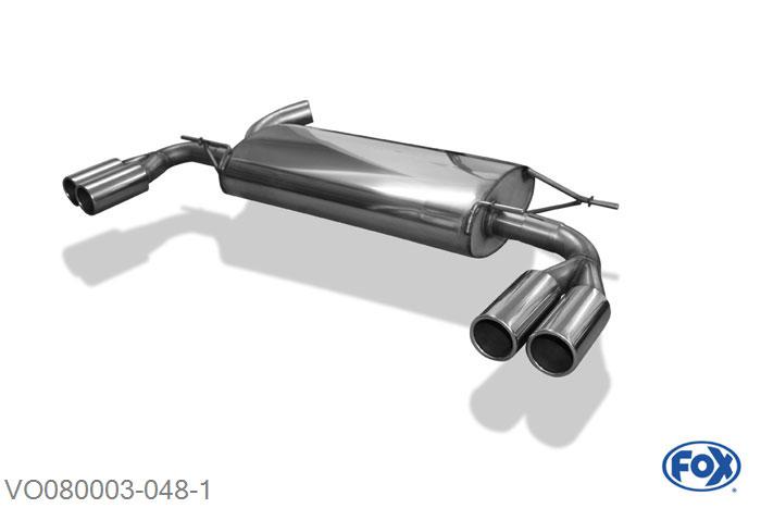 VO080003-048, Volvo XC60 2.4l D 120/136/151/158kW, Einddemper met uitgang rechts/links - 2x76mm  Type 12 rechts/links 63,5mm Buisdiameter Geheel RVS, Absortie demper, mooie diepe sound, Met E-keur
