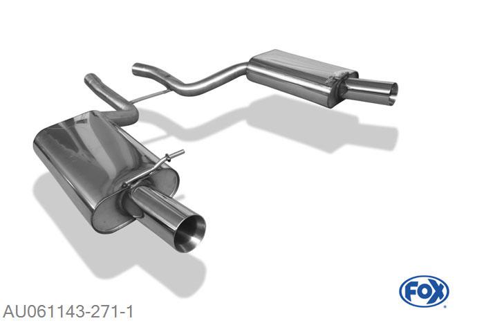 AU061143-271, Audi S4 B6 4.2l 253kW, Einddemper rechts/links - 1x90mm  Type 24 rechts/links 63,5mm Buisdiameter Geheel RVS, Absortie demper, mooie diepe sound, TUV-Teilegutachten (eintragungspflichtig)