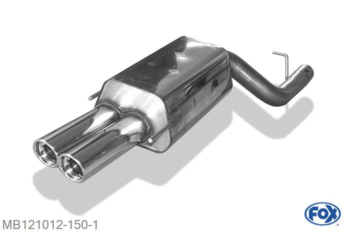 MB121012-150, Mercedes CLK Typ 209 1.8l K 120/125kW 2.6l 125kW 3.0l 170kW 3.2l 160kW 3.5l 200kW 5.0l 225kW 2.7l CDI 125kW 3.0l CDI 165kW, Einddemper einseitig O70mm - 2x80mm  Type 17 Geheel RVS, Absortie demper, mooie diepe sound, Teilegutachten (eintragungspflichtig)