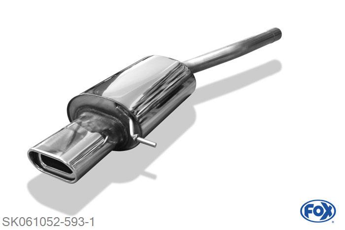 SK061052-593, Skoda Octavia Typ 1Z 1.4l 55/59kW 1.6l 75/85kW 1.8l TSI 118kW 2.0l 110kW 1.9l TDI 77kW 2.0l TDI 100/103kW, Einddemper einseitig - 135x80mm  Type 53 55mm Buisdiameter Geheel RVS, Absortie demper, mooie diepe sound, Met E-keur