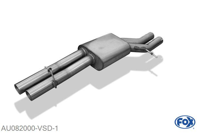 AU082000-VSD, Audi A8 Typ 4H 4.2l 273kW, Voordemper 70mm Buisdiameter Geheel RVS, Absortie demper, mooie diepe sound, Met E-keur