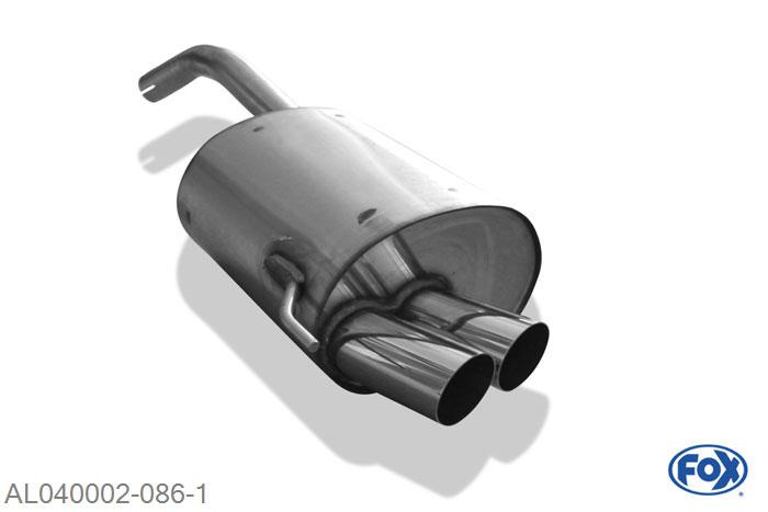 AL040002-086, Alfa Romeo 147 1.6l 77/88kW 2.0l 110kW, Einddemper met eindstuk 2x70mm  Type 14 50mm Buisdiameter Geheel RVS, Absortie demper, mooie diepe sound, Met E-keur