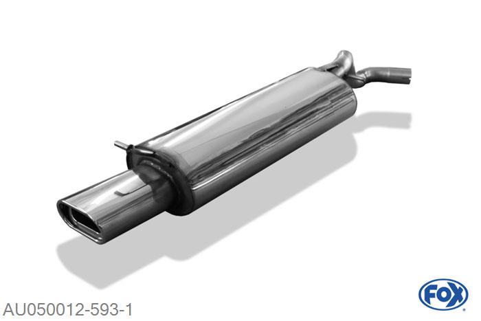AU050012-593, Audi A3 Typ 8L 1.6l 74/75kW 1.8l 92kW 1.8l T 110kW 1.9l TDI 66/74/81/96kW, Einddemper met eindstuk 135x80mm  Type 53 Geheel RVS, Absortie demper, mooie diepe sound, Met E-keur
