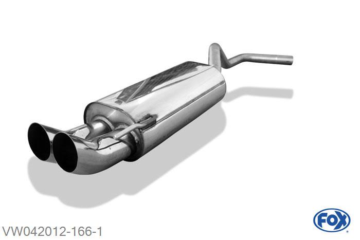 VW042012-166, VW Polo 6N 1.0l 37kW 1.1l 33/37kW 1.3l 40kW 1.4l 40/44/55kW 1.6l 55kW, Einddemper dubbele buis - 2x76mm  Type 18 45mm Buisdiameter Geheel RVS, Absortie demper, mooie diepe sound, Met E-keur