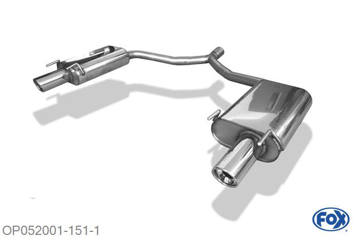 OP052001-151, Opel Vectra C GTS 2.2l 114kW 3.2l 155kW 2.2l DTi 92kW, Einddemper rechts/links enkele buis - 1x90mm  Type 17 rechts/links 63,5/ 2x55 Buisdiameter Geheel RVS, Absortie demper, mooie diepe sound, Teilegutachten (eintragungspflichtig)