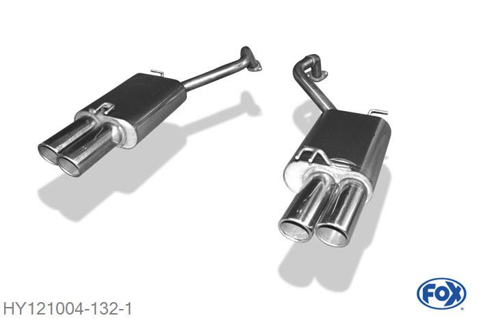 HY121004-132, Hyundai Santa Fe 4x4 - CM 2.2l D 102/110/114kW, Einddemper rechts/links - 2x90mm  Type 16 rechts/links 2x50mm Buisdiameter Geheel RVS, Absortie demper, mooie diepe sound, Met E-keur