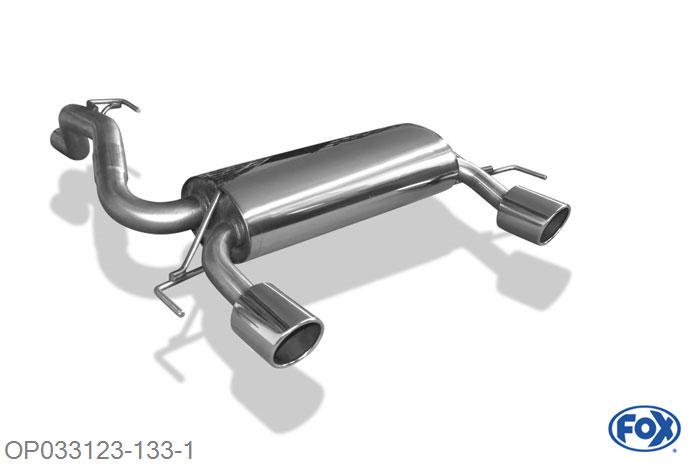 OP033123-133, Opel Corsa D NRE 1.6l 155kW, Einddemper met uitgang rechts/links - 1x100mm  Type 16 rechts/links 63,5mm Buisdiameter Geheel RVS, Absortie demper, mooie diepe sound, Met E-keur