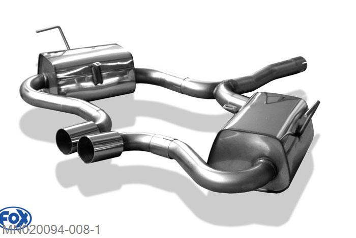 MN020094-008, Mini Cooper S R53 1.6l 120/125kW, Einddemper rechts/links uitgang midden  - 2x76mm  Type 10 Geheel RVS, Absortie demper, mooie diepe sound, Met E-keur