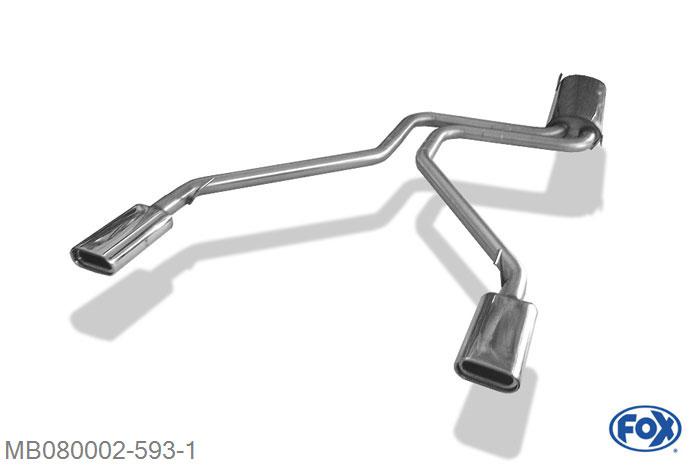 MB080002-593, Mercedes Vito 638 108 CDI 2.2l 60kW 110 CDI 2.2l 75kW 112 CDI 2.2l 90kW 108 D 2.3l 58kW 110 TD 2.3l 72kW, Einddemper met uitgang rechts/links  - 135x80mm  Type 53 rechts/links Geheel RVS, Absortie demper, mooie diepe sound, Teilegutachten (eintragungspflichtig)