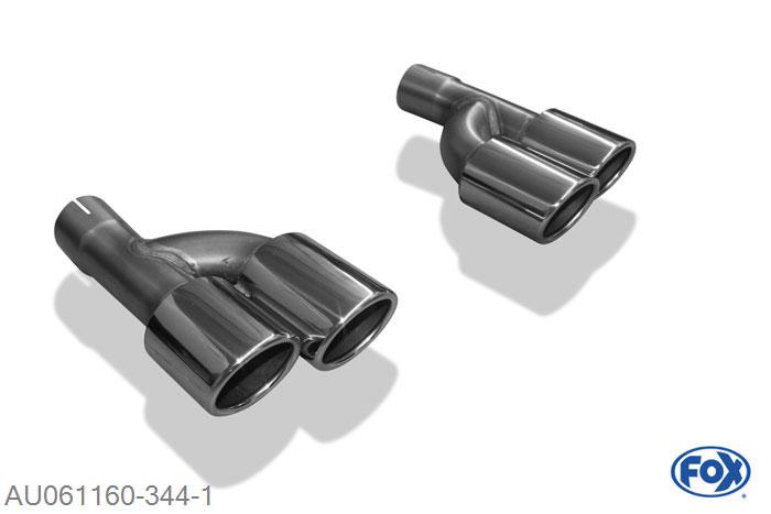 AU061160-344, Audi A4 B7 3,0l TDI 3.0l TDI 150/171kW, Endrohrpaar zum opstecken - 2x88x74mm  Type 32 rechts/links   Lengte: 280mm, Aansluitdiameter 56mm innen Geheel RVS, ABE (eintragungsfrei)