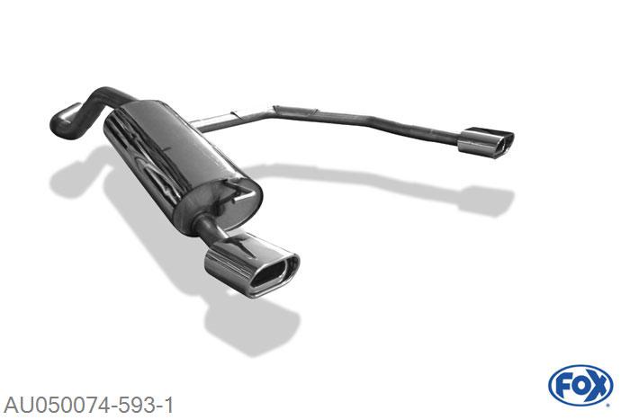 AU050074-593, Audi A3 Typ 8L 1.6l 74/75kW 1.8l 92kW 1.8l T 110/132kW 1.9l TDI 66/74/81/96kW, Einddemper  uitgang rechts/links O63,5mm - 135x80mm  Type 53 rechts/links 63,5mm Buisdiameter Geheel RVS, Absortie demper, mooie diepe sound, Teilegutachten (eintragungspflichtig)