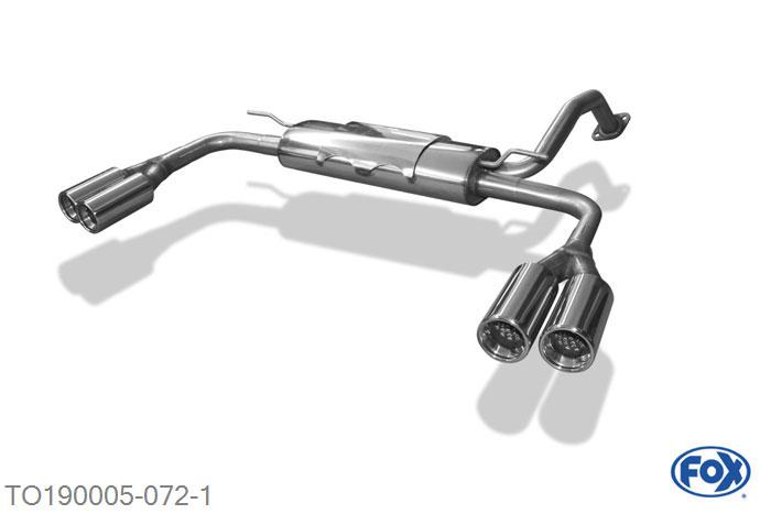 TO190005-072, Toyota Auris Benzin 1.4l 71/74kW 1.6l 91/97kW 1.8l 108kW, Einddemper rechts/links - 2x90mm  Type 13 rechts/links 55mm Buisdiameter Geheel RVS, Absortie demper, mooie diepe sound, Met E-keur