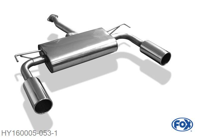 HY160005-053, Hyundai ix35 1.6l 99kW 2.0l 120kW 1.7l D 85kW 2.0l D 100/135kW, Einddemper met uitgang rechts/links - 1x100mm  Type 12 rechts/links 55mm Buisdiameter Geheel RVS, Absortie demper, mooie diepe sound, Met E-keur