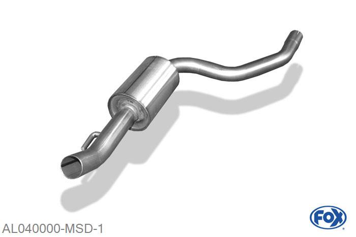 AL040000-MSD, Alfa Romeo 147 1.6l 77/88kW 2.0l 110kW, Middendemper 50mm Buisdiameter Geheel RVS, Absortie demper, mooie diepe sound, Met E-keur