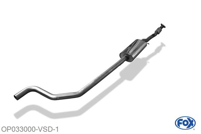 OP033000-VSD, Opel Corsa D 1.0l 44kW 1.2l 51/59/63kW 1.4l 64/66/74kW, Voordemper 50mm Buisdiameter Geheel RVS, Absortie demper, mooie diepe sound, Met E-keur