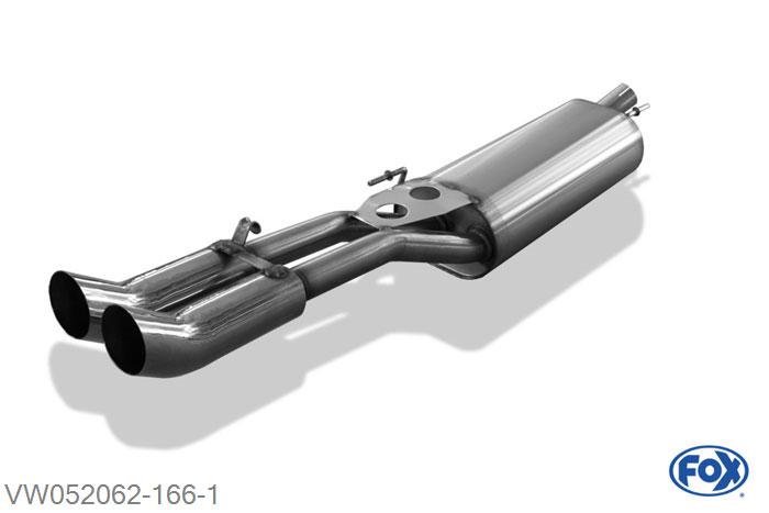 VW052062-166, VW Golf III Variant 1.4l 40/44kW 1.6l 55/74kW 1.8l 55/66kW 2.0l 85kW 1.9l D 47kW 1.9l TDI 55/66/81kW, Einddemper met eindstuk 2x76mm  Type 18 50mm Buisdiameter Geheel RVS, Absortie demper, mooie diepe sound, Met E-keur