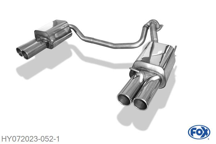 HY072023-052, Hyundai Coupe Typ GK Facelift 1.6l 77/79kW 2.0l 100/102/105kW 2.7l 123kW, Einddemper rechts/links - 2x90mm  Type 12 rechts/links 63,5mm Buisdiameter Geheel RVS, Absortie demper, mooie diepe sound, Met E-keur