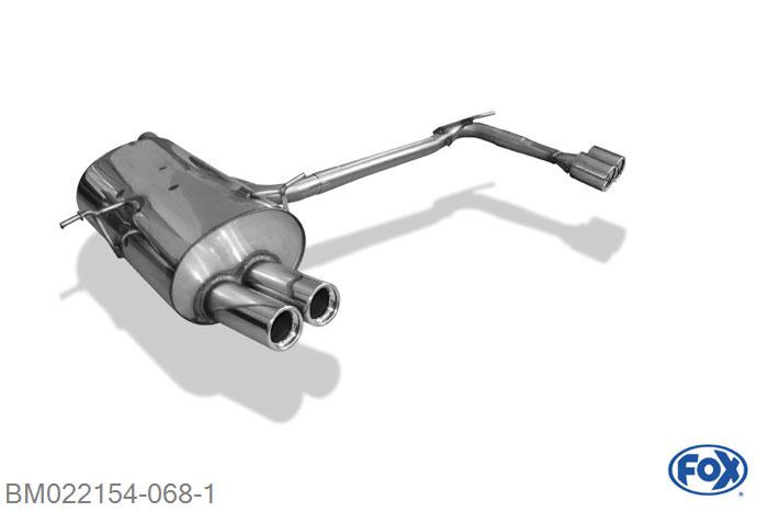 BM022154-068, BMW E46 320/ 323/ 328 2.0l 110kW 2.5l 125kW 2.8l 142kW, Einddemper met uitgang rechts/links enkele buis op original MSD - 2x76mm  Type 13 rechts/links 1998-2000 Buisdiameter Geheel RVS, Absortie demper, mooie diepe sound, Met E-keur