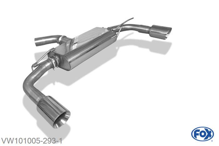 VW101005-293, VW Beetle 2,0l - 16 (5C) Coupe & Cabrio 2.0l 147/155/162kW, Einddemper met uitgang rechts/links - 1x100mm  Type 25 rechts/links 70mm Buisdiameter Geheel RVS, Absortie demper, mooie diepe sound, Met E-keur