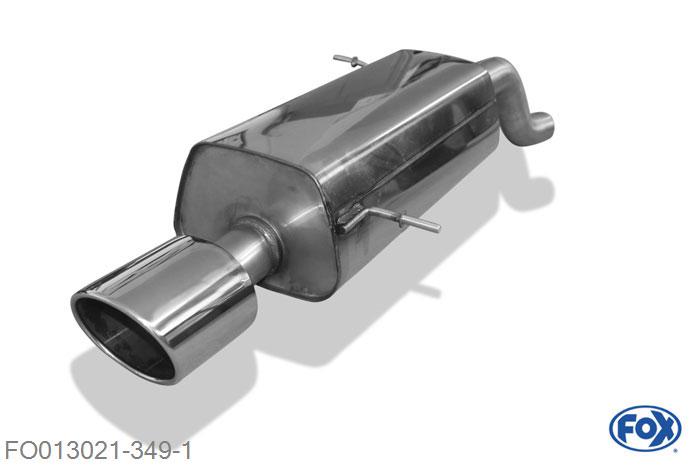 FO013021-349, Ford Fiesta VII ST 1.6l 134kW (mit Gutachten) 1.6l 147kW (ohne Gutachten), Einddemper met eindstuk 129x106mm  Type 32 63,5mm Buisdiameter Geheel RVS, Absortie demper, mooie diepe sound, Met E-keur