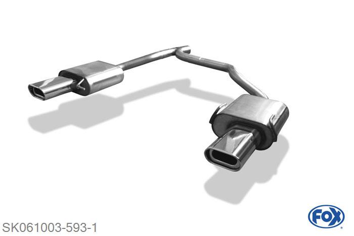 SK061003-593, Skoda Octavia Typ 1Z 1.4l 55/59kW 1.6l 75/85kW 1.8l TSI 118kW 2.0l 110kW 1.9l TDI 77kW 2.0l TDI 100/103kW, Einddemper rechts/links - 135x80mm  Type 53 rechts/links 63,5/ 2x55mm Buisdiameter Geheel RVS, Absortie demper, mooie diepe sound, Met E-keur
