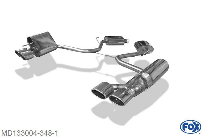 MB133004-348, Mercedes SL Typ 230 3.7l 180kW 5.0l 225kW, Einddemper rechts/links - 2x115x85mm  Type 32 rechts/links 50mm Buisdiameter Geheel RVS, Absortie demper, mooie diepe sound, EG-Gutachten (eintragunsgfrei)