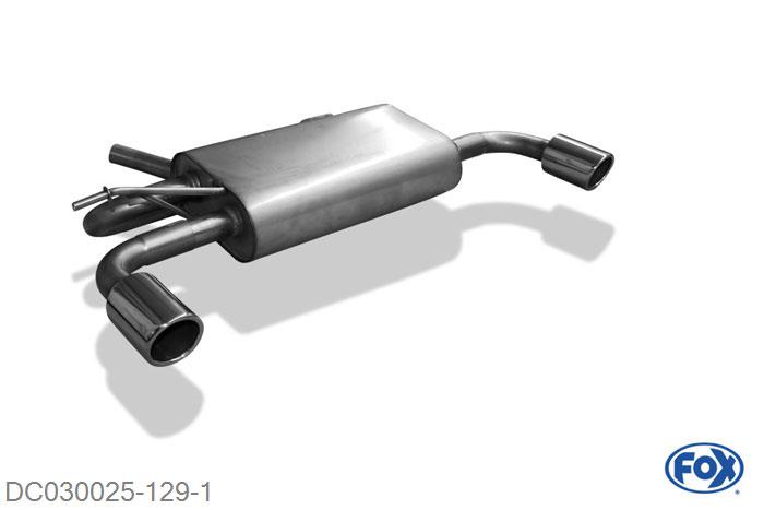 DC030025-129, Dacia Duster 4x4 1.6l 77kW 1.5l D 66/79/81kW, Einddemper met uitgang rechts/links - 1x80mm  Type 16 rechts/links 45mm Buisdiameter Geheel RVS, Absortie demper, mooie diepe sound, Met E-keur