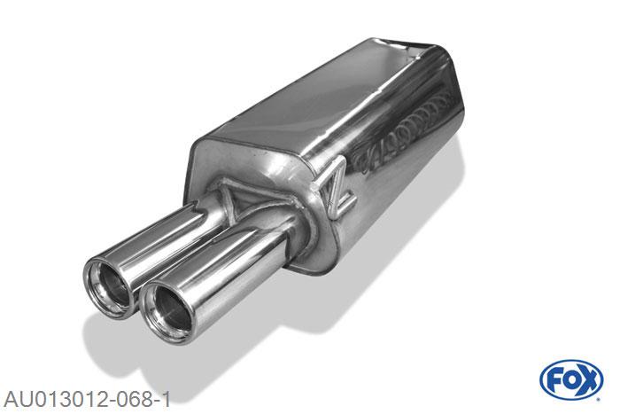 AU013012-068, Audi 80 Typ B4 Limousine & Avant 2.0l 16V 103kW 2.3l 98kW 2.6l 110kW 2.8l 128kW, Einddemper O63,5mm - 2x76mm  Type 13 63,5mm Buisdiameter Geheel RVS, Absortie demper, mooie diepe sound, Teilegutachten (eintragungspflichtig)