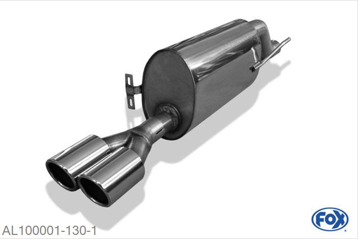 AL100001-130, Alfa Romeo Mito - 955 1.4l T 99/114/120/125kW, Einddemper met eindstuk 2x80mm  Type 16 63,5mm Buisdiameter Geheel RVS, Absortie demper, mooie diepe sound, Met E-keur