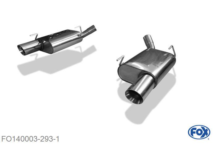 FO140003-293, Ford Mustang GT Coupe 4.6l 224kW, Einddemper rechts/links - 1x100mm  Type 25 rechts/links 63,5mm Buisdiameter Geheel RVS, Absortie demper, mooie diepe sound, Teilegutachten (eintragungspflichtig)