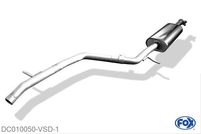 DC010050-VSD, Dacia Logan Kombi 1.4l 55kW 1.6l 64/77kW, Voordemper 45mm Buisdiameter Geheel RVS, Absortie demper, mooie diepe sound, Met E-keur
