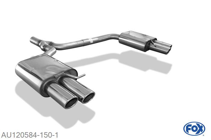 AU120584-150, Audi A5 8T Coupe + S-Line 2.0l TFSI 132/155kW (Fronttrieb und Quattro), Einddemper rechts/links dubbele buis inkl. Y-Adapterrohr O65mm innen - 2x80mm  Type 17 rechts/links 63,5mm Buisdiameter Geheel RVS, Absortie demper, mooie diepe sound, Met E-keur