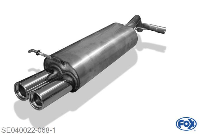 SE040022-068, Seat Leon Typ 1M 1.4l 55kW 1.6l 74/77kW 1.8l 92kW 1.9l D 50/66/74/81/96/110kW, Einddemper met eindstuk 2x76mm  Type 13 Geheel RVS, Absortie demper, mooie diepe sound, Met E-keur