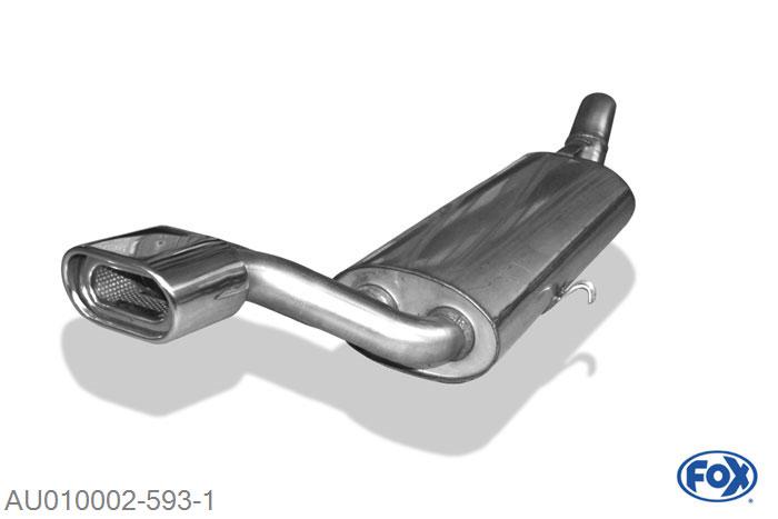 AU010002-593, Audi 80/90 Typ 81/85 1.3l 40/44kW 1.6l 48/51/55/63/81kW 1.8l 66/82kW 1.9l 85kW 2.0l 81/85kW 2.2l 85/100kW 2.3l 100kW, Einddemper met eindstuk 135x80mm  Type 53 63,5mm Buisdiameter Geheel RVS, Absortie demper, mooie diepe sound, Met E-keur