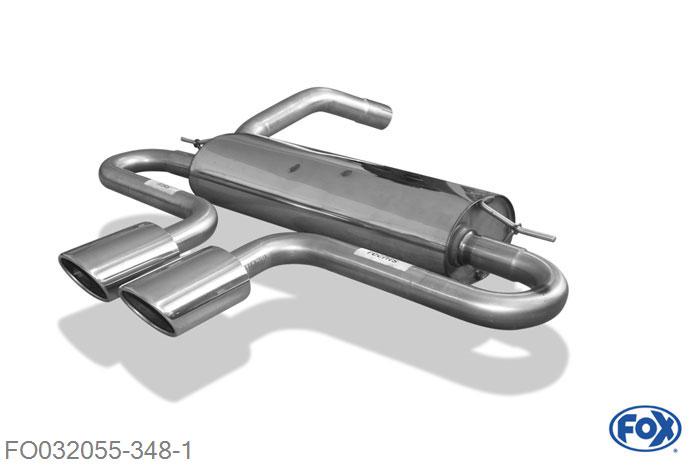 FO032055-348, Ford Focus III ST Turnier 2.0l 184kW, Einddemper met midden uitgang - 2x115x85mm  Type 32 midden 63,5mm Buisdiameter Geheel RVS, Absortie demper, mooie diepe sound, Met E-keur