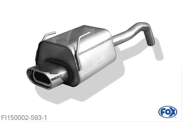 FI150002-593, Fiat 500 1.2l 51kW 1.4l 74kW 1.3l D 55kW, Einddemper met eindstuk 135x80mm  Type 53 50mm Buisdiameter Geheel RVS, Absortie demper, mooie diepe sound, Met E-keur