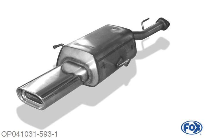 OP041031-593, Opel Astra G Coupe 1.8l 85/92kW 2.2l 108kW, Einddemper enkele buis passend op original VSD - 135x80mm  Type 53 50mm Buisdiameter Geheel RVS, Absortie demper, mooie diepe sound, Met E-keur