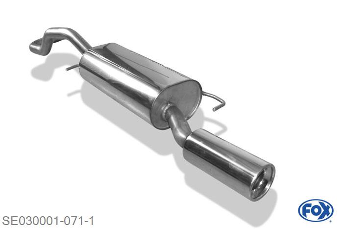 SE030001-071, Seat Cordoba 6K, 6K/C/ VW Polo 6N Classic/ Variant 1.0l 37kW 1.3l 40kW 1.4l 44kW 1.6l 55/74kW 1.8l 66/95kW 2.0l 85kW 1.9l D 47/50/55/66kW, Einddemper met eindstuk 1x90mm  Type 13 50mm Buisdiameter Geheel RVS, Absortie demper, mooie diepe sound, Met E-keur