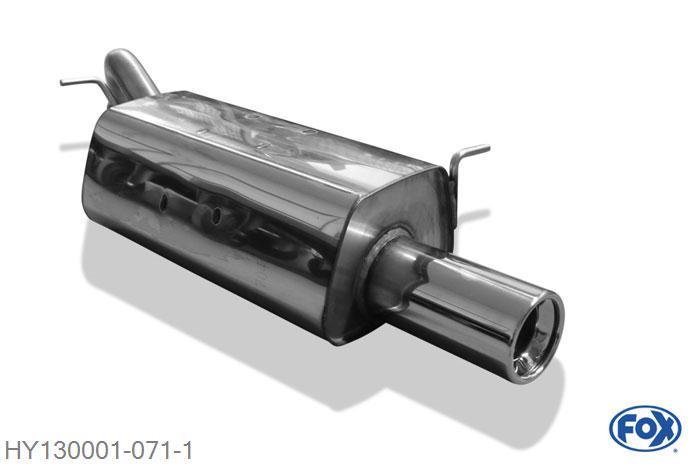 HY130001-071, Hyundai Getz - 3/5 turer 1.1l 46/49kW 1.3l 60/63kW 1.6l 77kW 1.5l CRDi 60kW, Einddemper met eindstuk 1x90mm  Type 13 Geheel RVS, Absortie demper, mooie diepe sound, Teilegutachten (eintragungspflichtig)