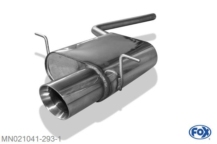 MN021041-293, Mini One R57 - Cabrio 1.6l 72kW, Einddemper met eindstuk 1x100mm  Type 25 45mm Buisdiameter Geheel RVS, Absortie demper, mooie diepe sound, Met E-keur