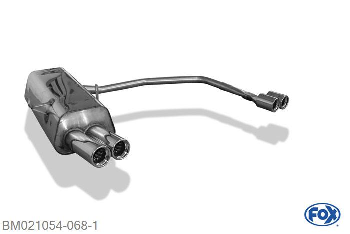 BM021054-068, BMW E36 316/ 318/ 320/ 323/ 325/ 328 1.6l 75kW 1.8l 83/85kW 2.0l 110kW 2.5l 120/125kW 2.5l 141kW 2.8l 142kW, Einddemper met uitgang rechts/links - 2x76mm  Type 13 rechts/links 55mm Buisdiameter Geheel RVS, Absortie demper, mooie diepe sound, Teilegutachten (eintragungspflichtig)