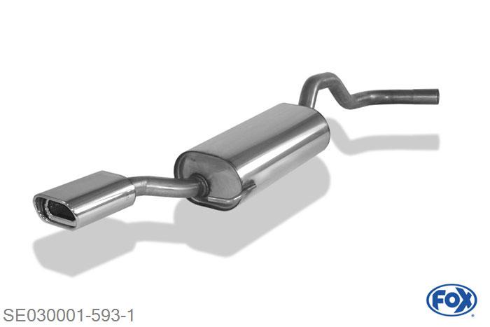 SE030001-593, Seat Cordoba 6K, 6K/C/ VW Polo 6N Classic/ Variant 1.0l 37kW 1.3l 40kW 1.4l 44kW 1.6l 55/74kW 1.8l 66/95kW 2.0l 85kW 1.9l D 47/50/55/66kW, Einddemper met eindstuk 135x80mm  Type 53 50mm Buisdiameter Geheel RVS, Absortie demper, mooie diepe sound, Met E-keur