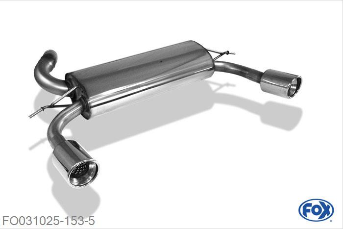 FO031025-153, Ford Focus II ST 2.5l 162/166kW, Einddemper met uitgang rechts/links - 1x100mm  Type 17 rechts/links 63,5mm Buisdiameter Geheel RVS, Absortie demper, mooie diepe sound, Met E-keur