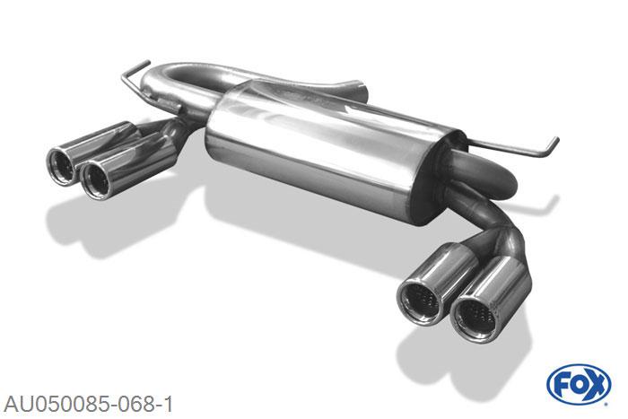 AU050085-068, Audi S3 Typ 8L 1.8l T 154/165kW, Einddemper met uitgang rechts/links O 63,5mm - 2x76mm  Type 13 rechts/links Geheel RVS, Absortie demper, mooie diepe sound, Met E-keur
