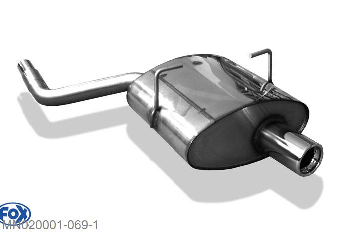 MN020001-069, Mini One/ Cooper R50 1.3l 70kW 1.6l 66/85/88kW, Einddemper met eindstuk 1x80mm  Type 13 50mm Buisdiameter Geheel RVS, Absortie demper, mooie diepe sound, Met E-keur