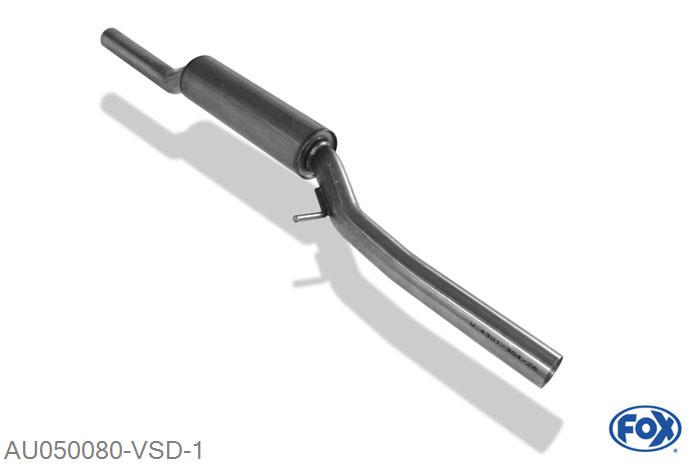 AU050080-VSD, Audi S3 Typ 8L 1.8l T 154/165kW, Voordemper  O 63,5mm Geheel RVS, Absortie demper, mooie diepe sound, Met E-keur