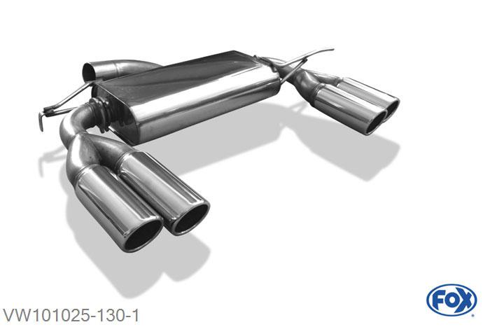 VW101025-130, VW Beetle 1,4l - 16 (5C) Coupe & Cabrio - Starre achteras 1.4l 118kW, Einddemper rechts/links - 2x80mm  Type 16 rechts/links 70mm Buisdiameter Geheel RVS, Absortie demper, mooie diepe sound, Met E-keur