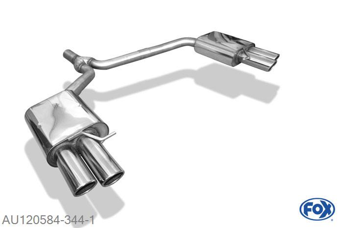 AU120584-344, Audi A5 8T Coupe + S-Line 2.0l TFSI 132/155kW (Fronttrieb und Quattro), Einddemper rechts/links dubbele buis inkl. Y-Adapterrohr O65mm innen - 2x88x74mm  Type 32 rechts/links 63,5mm Buisdiameter Geheel RVS, Absortie demper, mooie diepe sound, Met E-keur