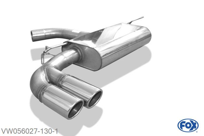 VW056027-130, VW Golf VII - Starre achteras 1.2l 63/77/81kW 1.4l 90/92/103/110kW 1.6l 81kW 1.6l TDI 66/77/81kW 2.0l TDI 81/105/110kW, Einddemper einseitig - 2x80mm  Type 16 70mm Buisdiameter Geheel RVS, Absortie demper, mooie diepe sound, Met E-keur