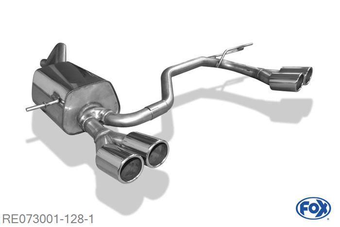 RE073001-128, Renault Clio IV 0.9l 66kW 1.2l 54kW 1.5l D 55/66kW, Einddemper met uitgang rechts/links - 2x76mm  Type 16 rechts/links 50mm Buisdiameter Geheel RVS, Absortie demper, mooie diepe sound, Met E-keur